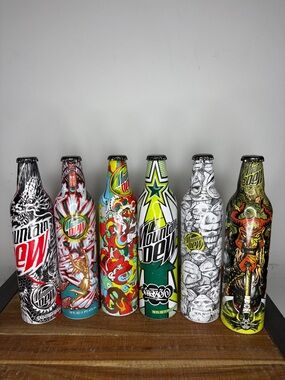 Unopened Mountain Dew Green Label Aluminum Set of 6 Bottles